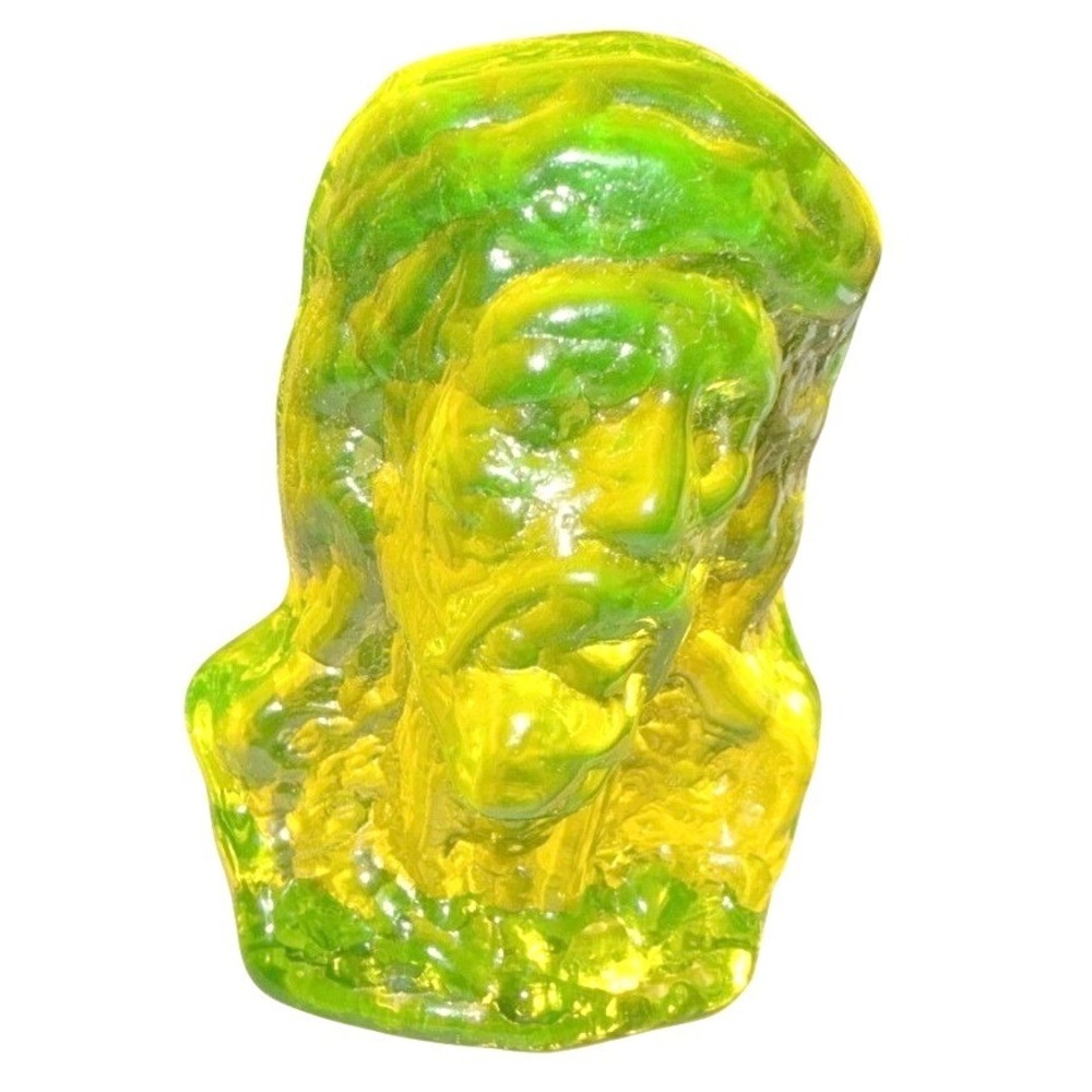 Vaseline Uranium Jesus Christ Bust Rare Glass Figurine Religious Glows Bright